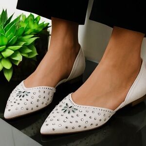Andiamo white sparkle embellished slip on flats. New